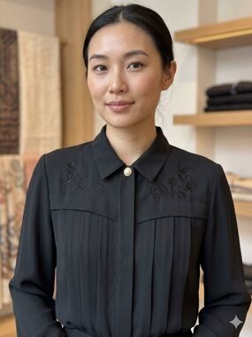 Vintage Principles Black Pleated Blouse - Made in Korea